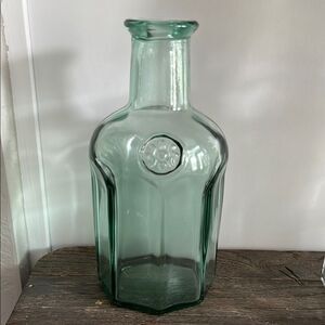 Elegant Vintage Green Glass Octagon bottle from Libbey Canada